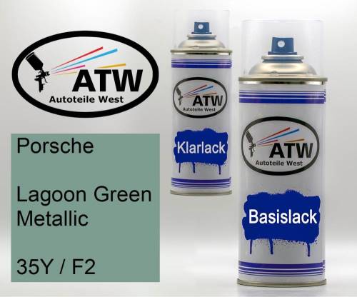 Porsche, Lagoon Green Metallic, 35Y / F2: 400ml Sprühdose + 400ml Klarlack - Set, von ATW Autoteile West.